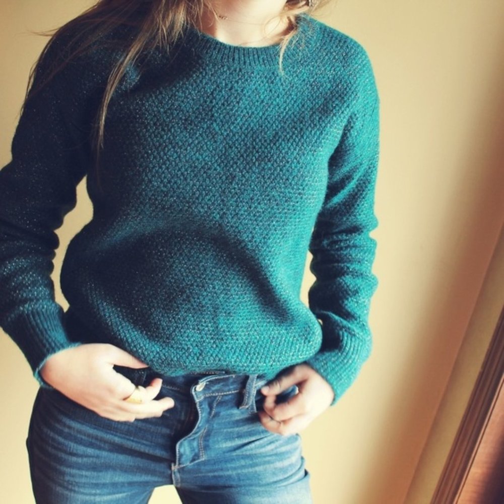 Banana Republic Teal & Silver Sparkly Wool Sweater